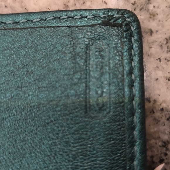 Coach Metallic Teal Blue Passport Wallet - Picture 5 of 6